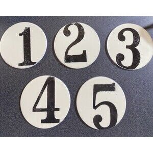 Rosanna Numbered Ceramic Cork Backed Round Coasters Set of 5 Black White